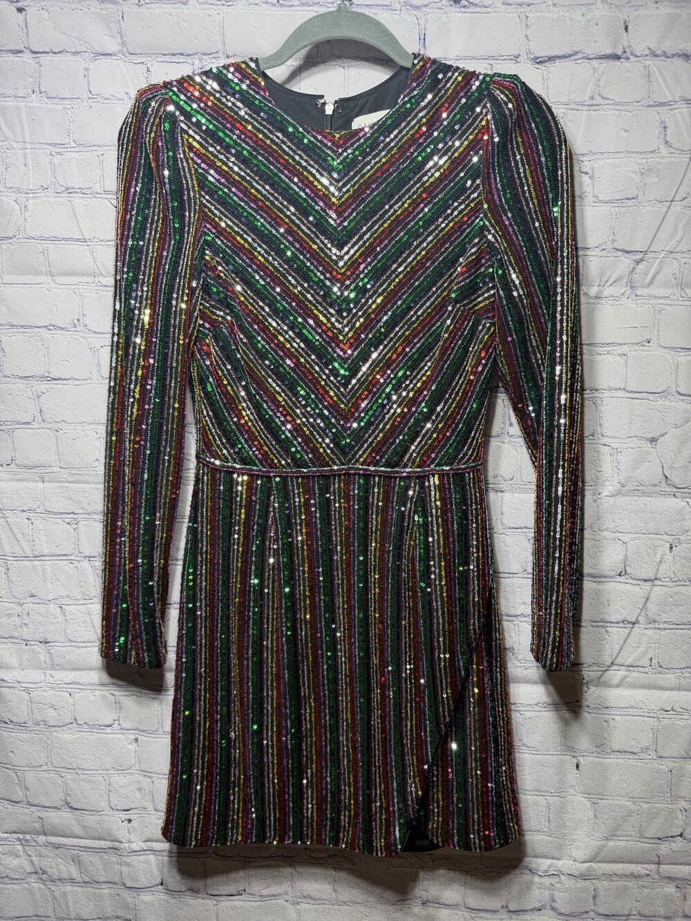 Saylor Starling Rainbow Sequin Striped Dress Sz XS Holiday New Year Glam